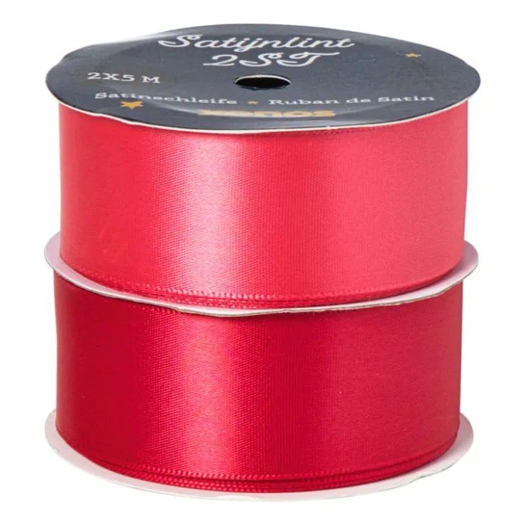 Xenos Satijnen lint rood/roze - 3x500 cm - set van 2- Kerst Inpakken