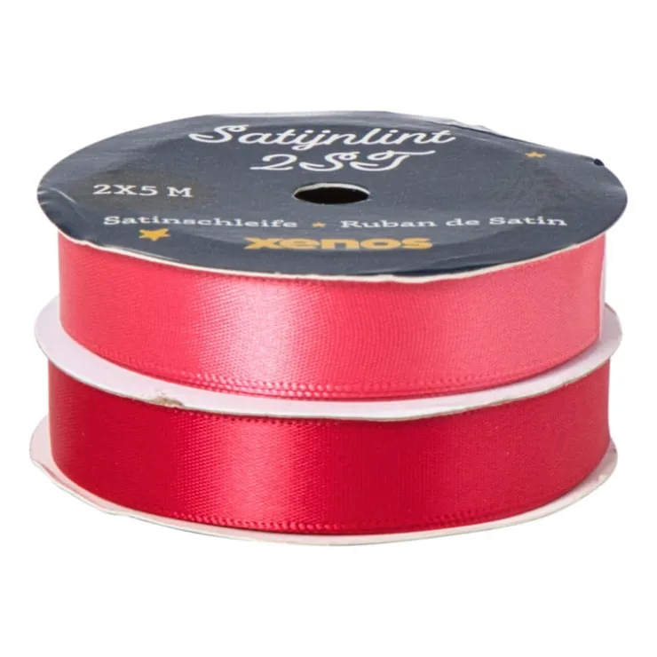 Xenos Satijnen lint rood/roze - 1.5x500 cm - set van 2- Kerst Inpakken
