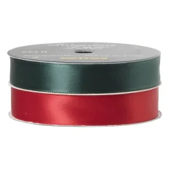 Xenos Satijnenlint rood/groen - 1.5x500 cm - set van 2- Kerst Inpakken