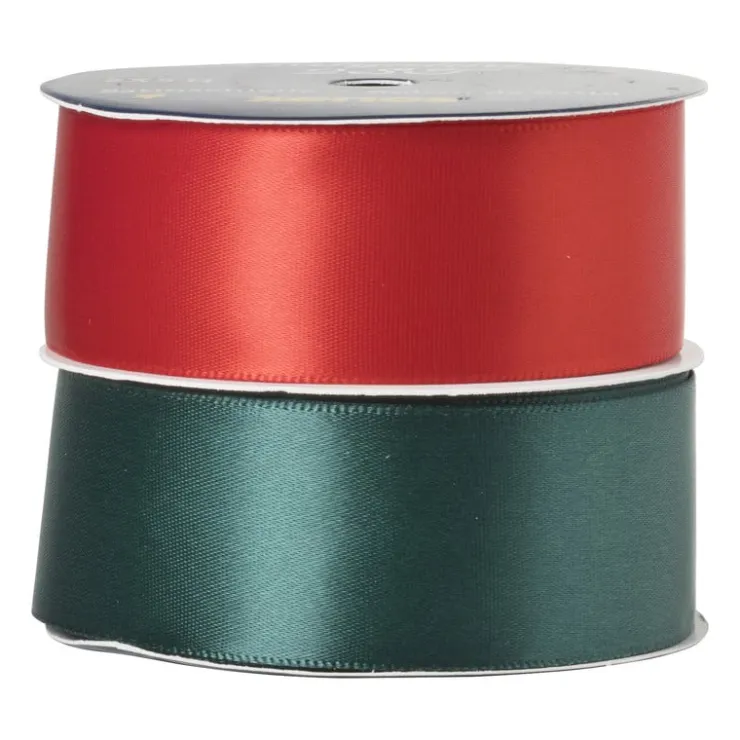 Xenos Satijnenlint rood/groen - 3x500 cm - set van 2- Kerst Inpakken