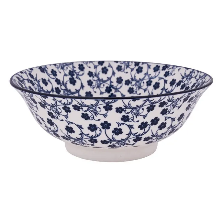 Xenos Schaal blue print - flowers - ⌀21 cm- Schalen