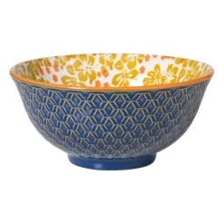 Xenos Schaaltje Anouk groot - blauw/geel - ø15.5x7 cm- Tapasservies|Schalen