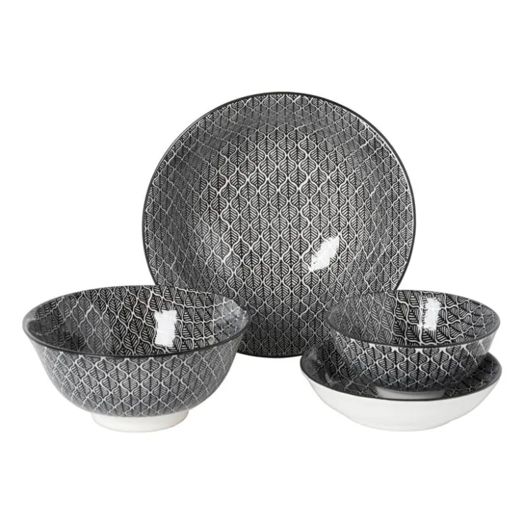 Xenos Schaaltje black print blaadjes - ø16x6.5 cm- Schalen