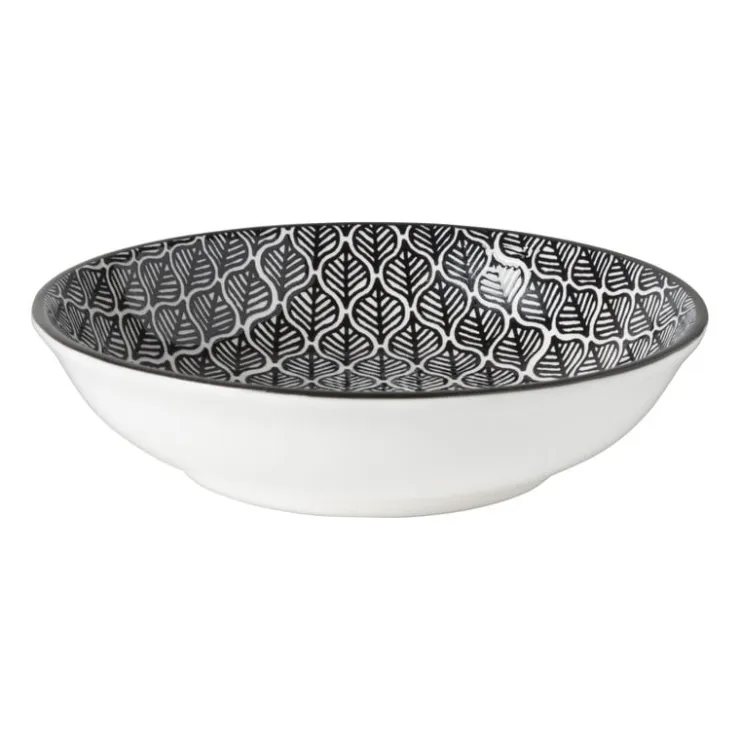 Xenos Schaaltje black print blaadjes - ø14x2.5 cm- Schalen