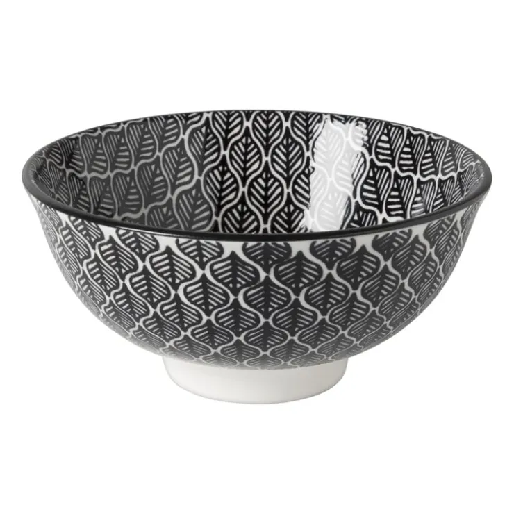 Xenos Schaaltje black print blaadjes - ø12x6 cm- Schalen