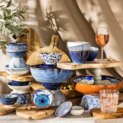 Xenos Schaaltje blue print - flowers - ⌀14 cm- Tapasservies|Schalen