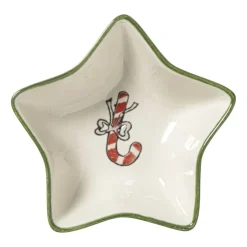 Xenos Schaaltje candy cane - wit/groen - ø8.5x3 cm- Schalen