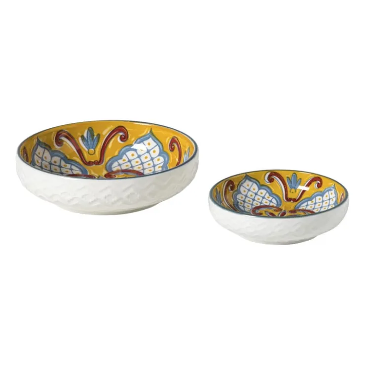 Xenos Schaaltje Carlos middel - geel/blauw - ø12.2x2.5 cm- Tapasservies|Schalen