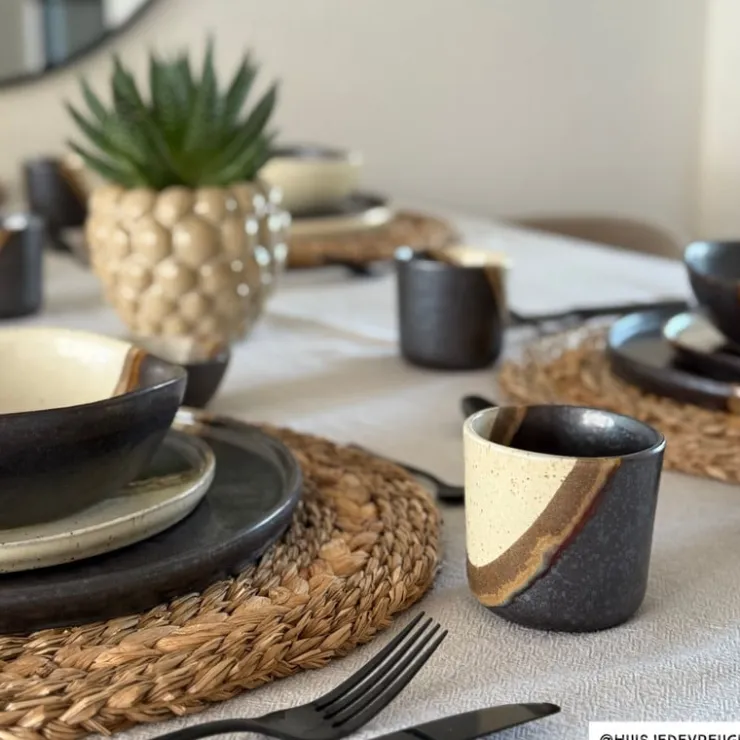 Xenos Schaaltje cortado groot - beige/zwart - ø15x6 cm- Schalen