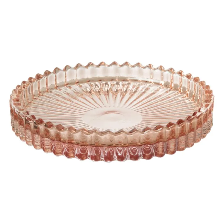 Xenos Schaaltje glas - roze - ø10x1.5 cm- Sieraden Opbergen