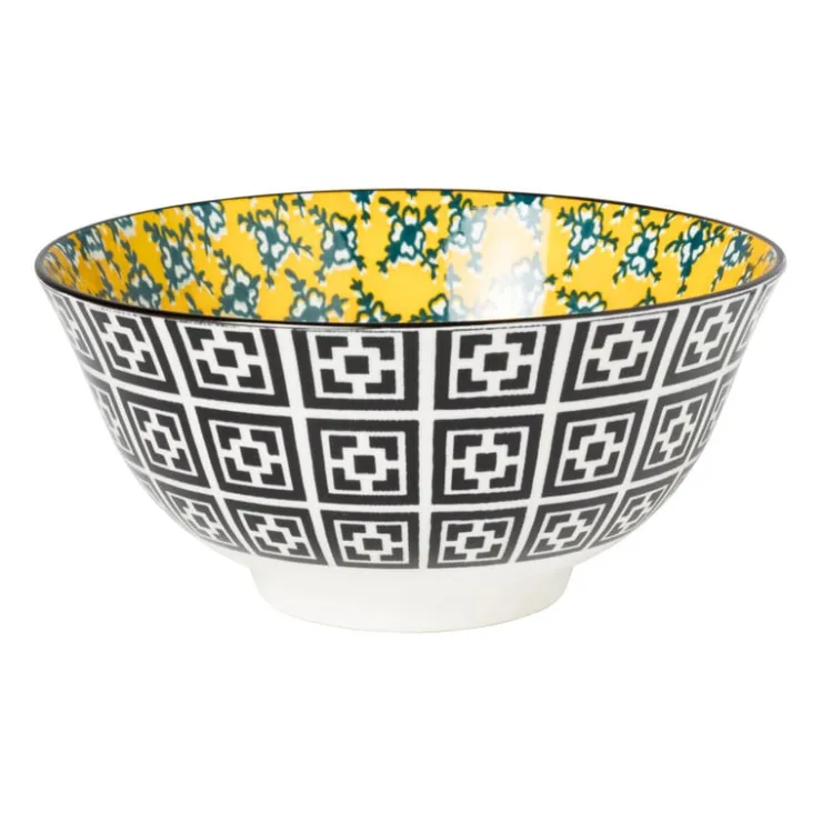 Xenos Schaaltje Leyla - geel/zwart - ø15.8x7.3 cm- Tapasservies|Schalen