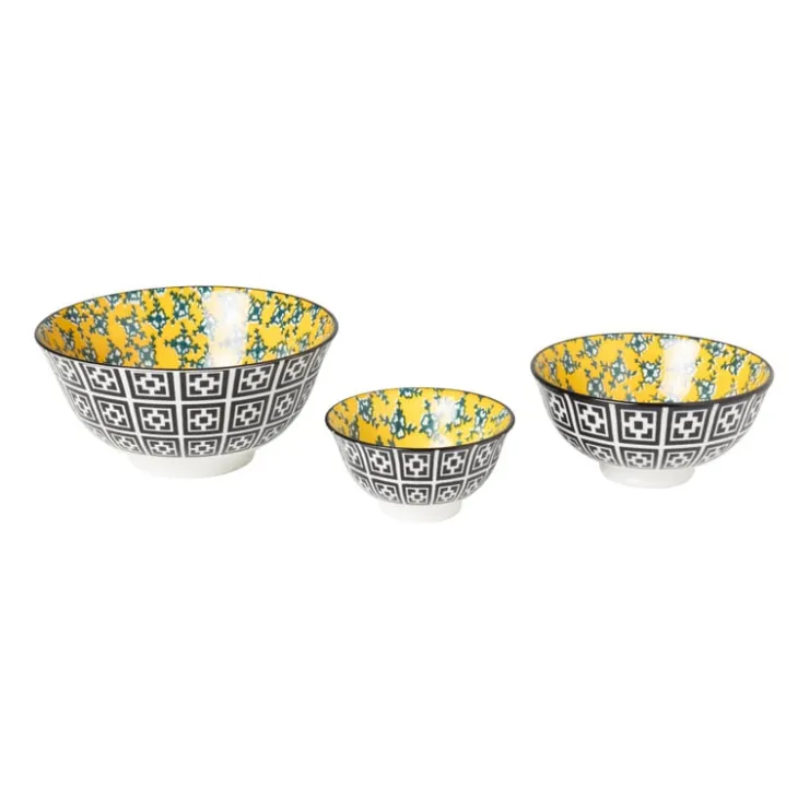 Xenos Schaaltje Leyla - geel/zwart - ø9.2x4.8 cm- Tapasservies|Schalen