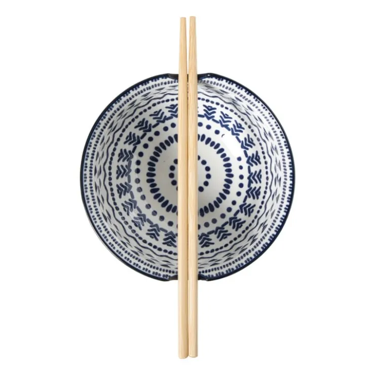 Xenos Schaaltje met eetstokjes Axel - groen/blauw - ø15x9 cm- Sushi|Schalen