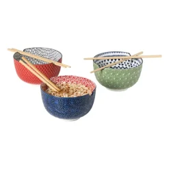 Xenos Schaaltje met eetstokjes Amber - blauw/rood - ø15x9 cm- Sushi|Schalen