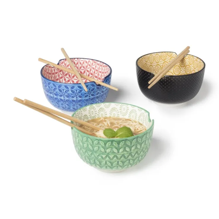 Xenos Schaaltje met eetstokjes - geel/zwart - ø14.7x9 cm- Sushi Servies|Schalen