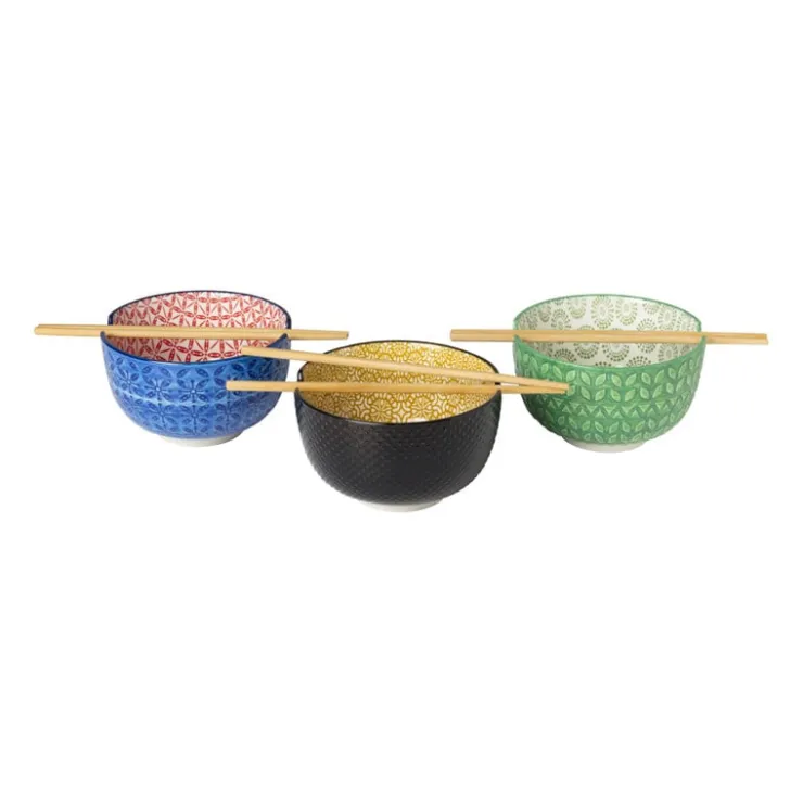 Xenos Schaaltje met eetstokjes - blauw/rood - ø14.7x9 cm- Sushi Servies|Schalen