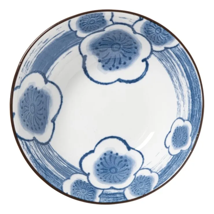 Xenos Schaaltje Mico bloemen groot - blauw/wit - ø10.8x3.7 cm- Sushi Servies|Schalen