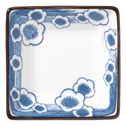 Xenos Schaaltje Mico bloemen klein - blauw/wit - 3x9.2x9.2 cm- Sushi Servies|Schalen