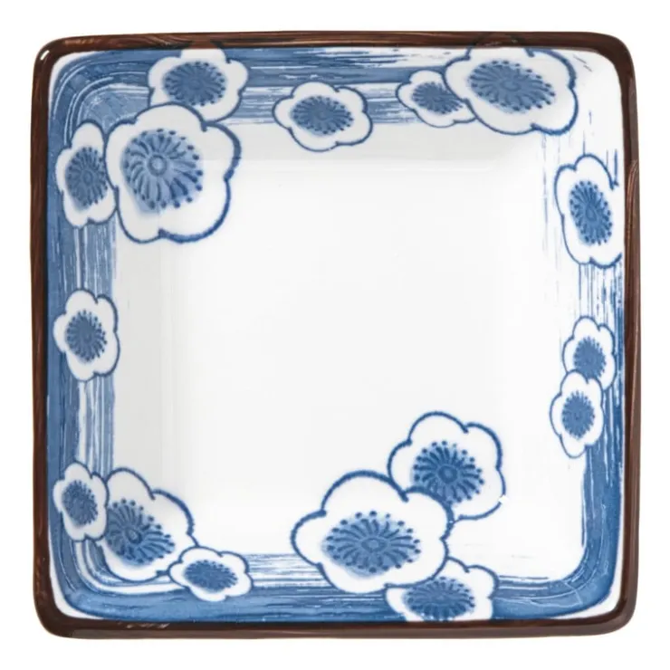 Xenos Schaaltje Mico bloemen klein - blauw/wit - 3x9.2x9.2 cm- Sushi Servies|Schalen