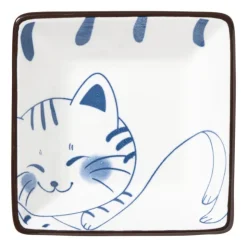 Xenos Schaaltje Mico kat klein - blauw/wit - 3x9.2x9.2 cm- Sushi Servies|Schalen