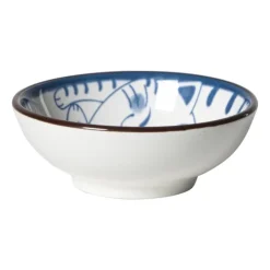 Xenos Schaaltje Mico kat klein - blauw/wit - ø8x3 cm- Sushi Servies|Schalen