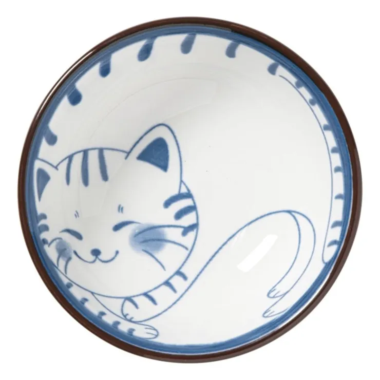 Xenos Schaaltje Mico kat klein - blauw/wit - ø8x3 cm- Sushi Servies|Schalen