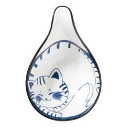 Xenos Schaaltje Mico met handvat kat - blauw/wit - 3x8x12.5 cm- Sushi Servies|Schalen