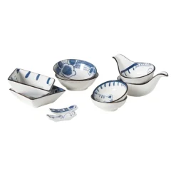 Xenos Schaaltje Mico met handvat kat - blauw/wit - 3x8x12.5 cm- Sushi Servies|Schalen