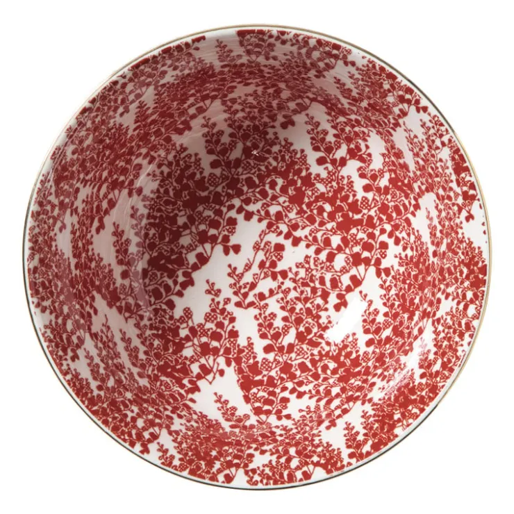 Xenos Schaaltje Mirna blaadjes groot - rood/wit - ø15.5x7 cm- Schalen