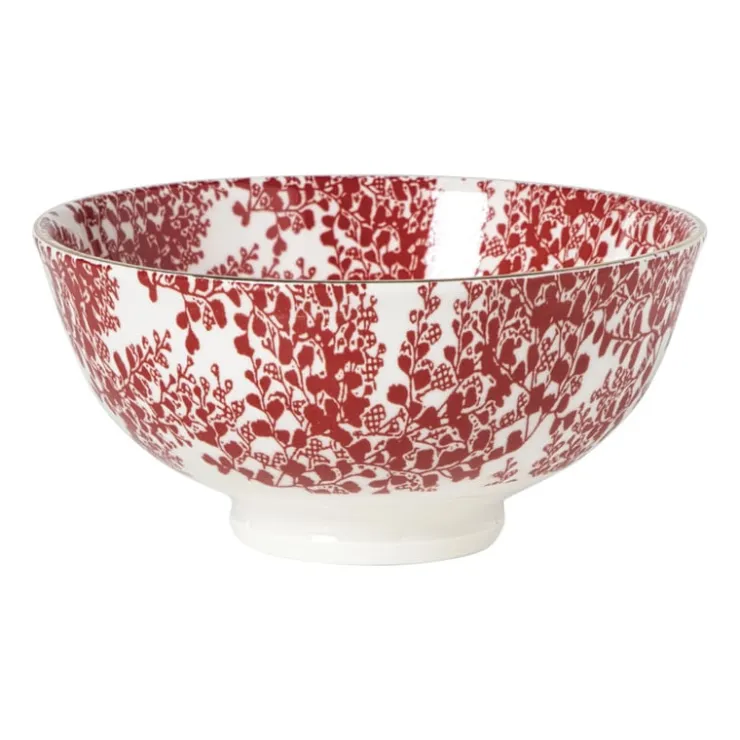 Xenos Schaaltje Mirna blaadjes klein - rood/wit - ø12x5.8 cm- Schalen