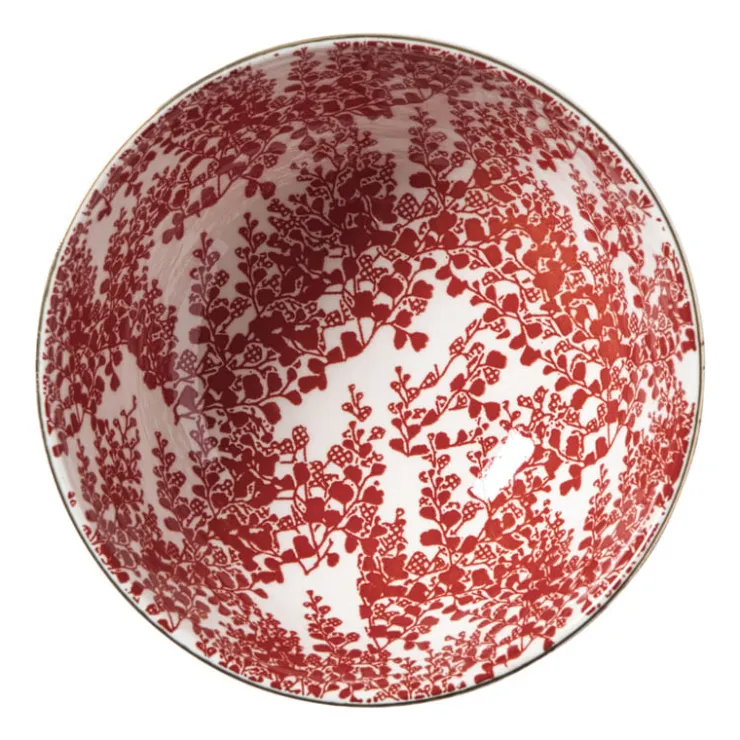 Xenos Schaaltje Mirna blaadjes klein - rood/wit - ø12x5.8 cm- Schalen