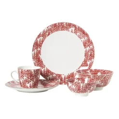 Xenos Schaaltje Mirna blaadjes klein - rood/wit - ø12x5.8 cm- Schalen