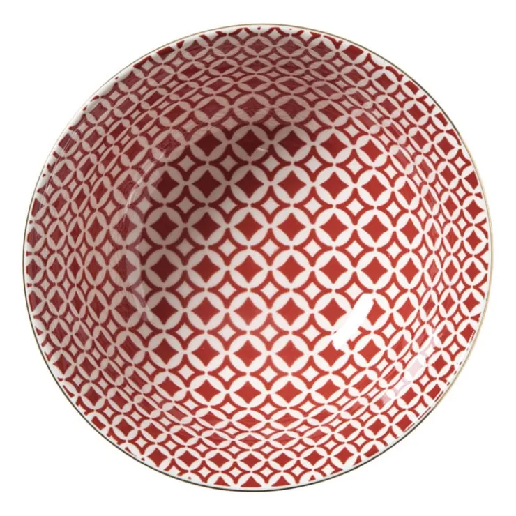 Xenos Schaaltje Mirna ruit groot - rood/wit - ø15.5x7 cm- Schalen