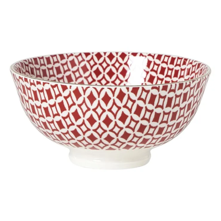 Xenos Schaaltje Mirna ruit klein - rood/wit - ø12x5.8 cm- Schalen