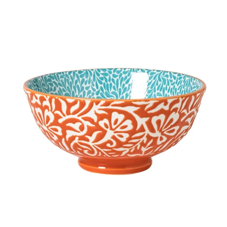 Xenos Schaaltje Moana middel - blauw/oranje - ø12.3x5.8 cm- Tapasservies|Schalen