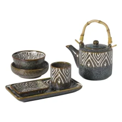 Xenos Schaaltje Nori rechthoekig - blauw/bruin -2x20.5x11 cm- Sushi Servies|Tapasservies