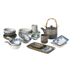 Xenos Schaaltje Nori rechthoekig - blauw/bruin -2x20.5x11 cm- Sushi Servies|Tapasservies