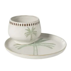 Xenos Schaaltje palmboom - beige/groen - ø11.15x8.5 cm- Schalen