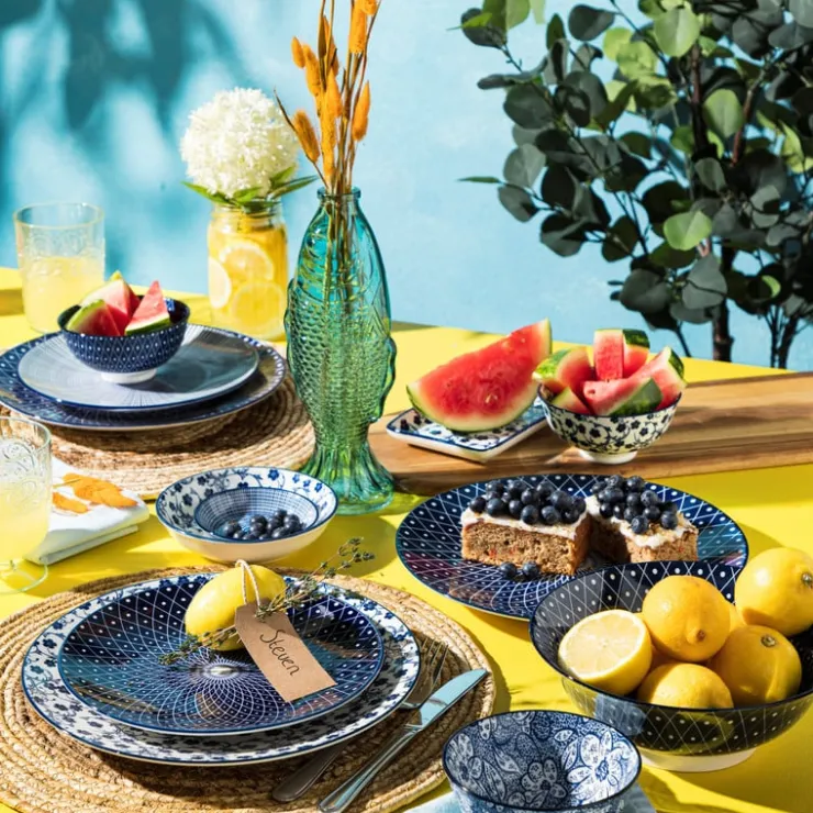 Xenos Schoteltje blue print - flowers - ⌀9.5 cm- Sushi Servies|Schalen