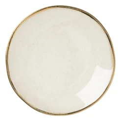 Xenos Schoteltje met gouden rand - beige - ø9 cm- Thee Accessoires