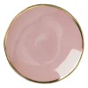 Xenos Schoteltje met gouden rand - roze - ø9 cm- Thee Accessoires