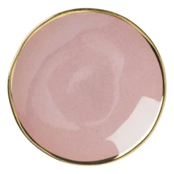 Xenos Schoteltje met gouden rand - roze - ø9 cm- Thee Accessoires