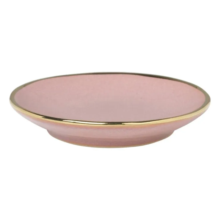 Xenos Schoteltje met gouden rand - roze - ø9 cm- Thee Accessoires