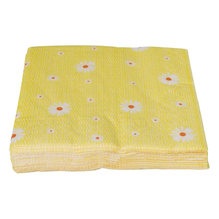 Xenos Servet bloem - geel/oranje - set van 12 - 33x33 cm- Servetten