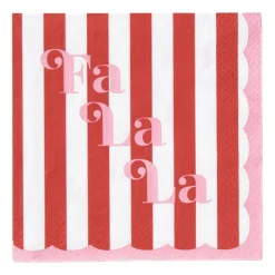 Xenos Servet fa la la - roze/wit - 33x33 cm- Kersttafelkleden