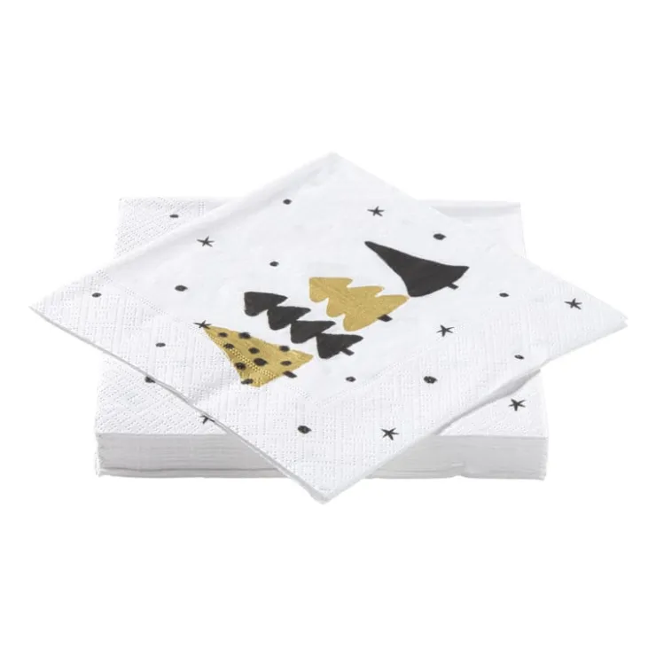 Xenos Servet kerstbomen - wit - 33x33 cm- Papieren Servetten|Kertservetten