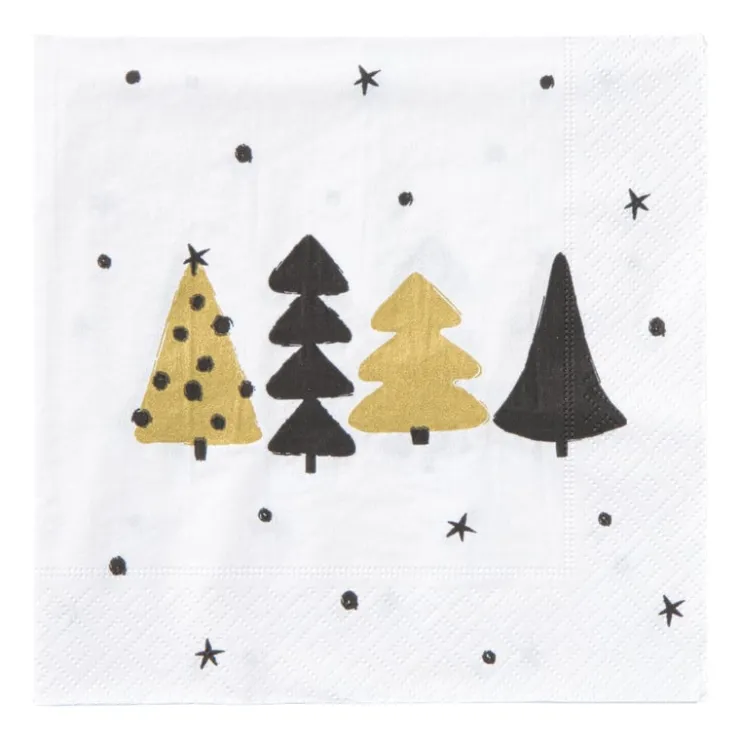 Xenos Servet kerstbomen - wit - 33x33 cm- Papieren Servetten|Kertservetten
