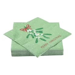 Xenos Servet mistletoe - groen - 33x33 cm- Kersttafelkleden