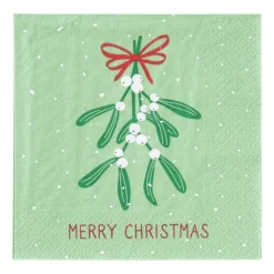 Xenos Servet mistletoe - groen - 33x33 cm- Kersttafelkleden