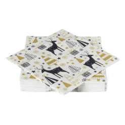 Xenos Servet rendier - wit - 33x33 cm- Kertservetten